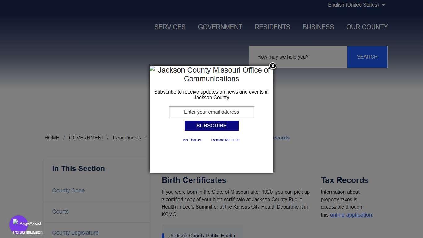 Vital Records - Jackson County MO